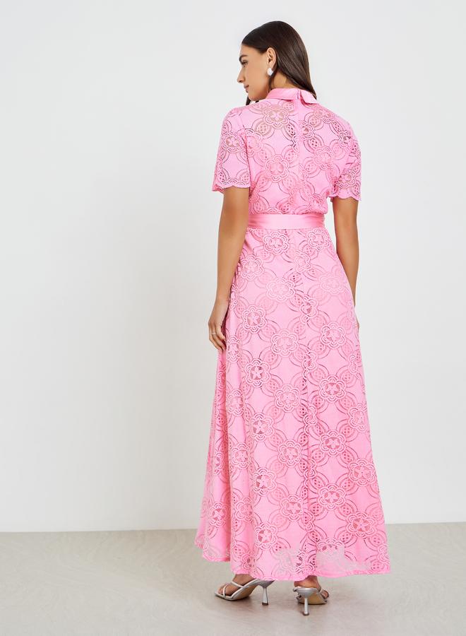 Styli Women Pink Lace Shirt Maxi Dress - Image 4